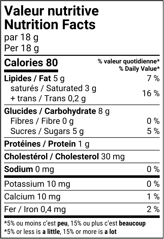 Valeur nutritive Vanille