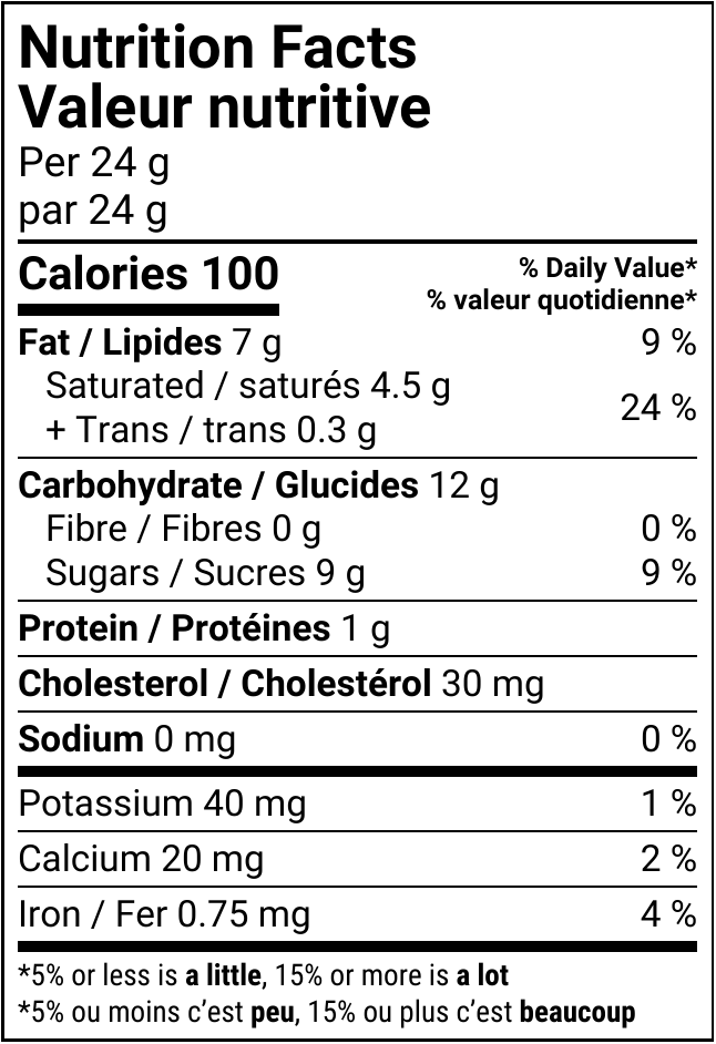Valeur nutritive Noisette chocolat au lait