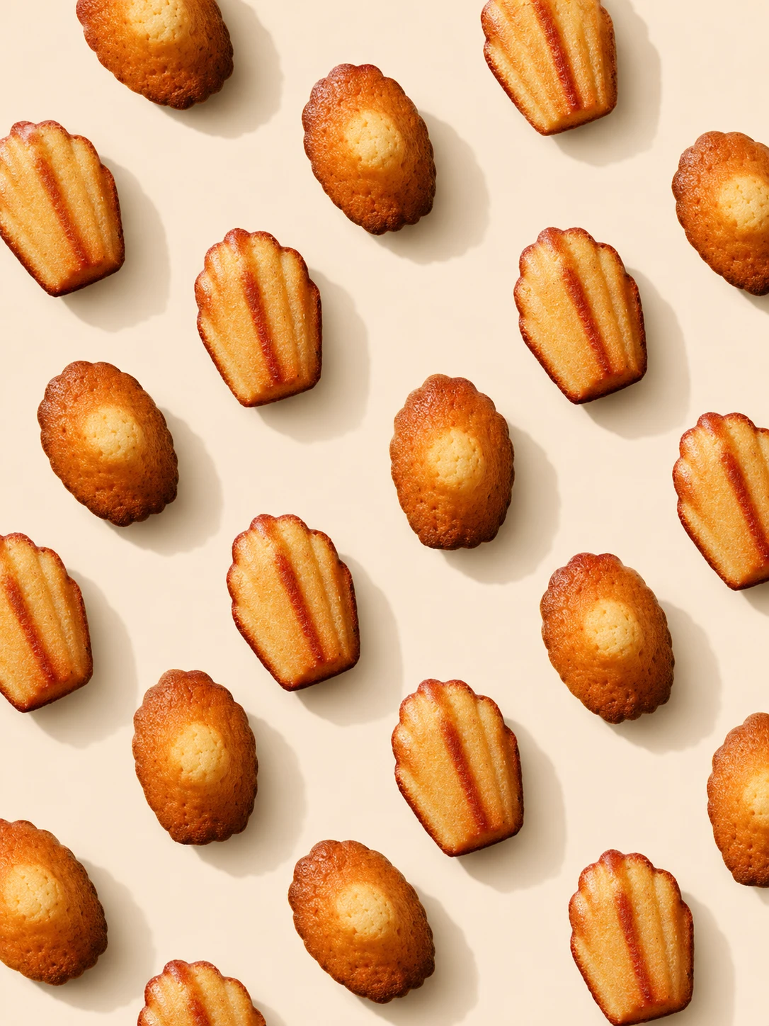 Assortiment de madeleines nature, côté coque et côté bosse